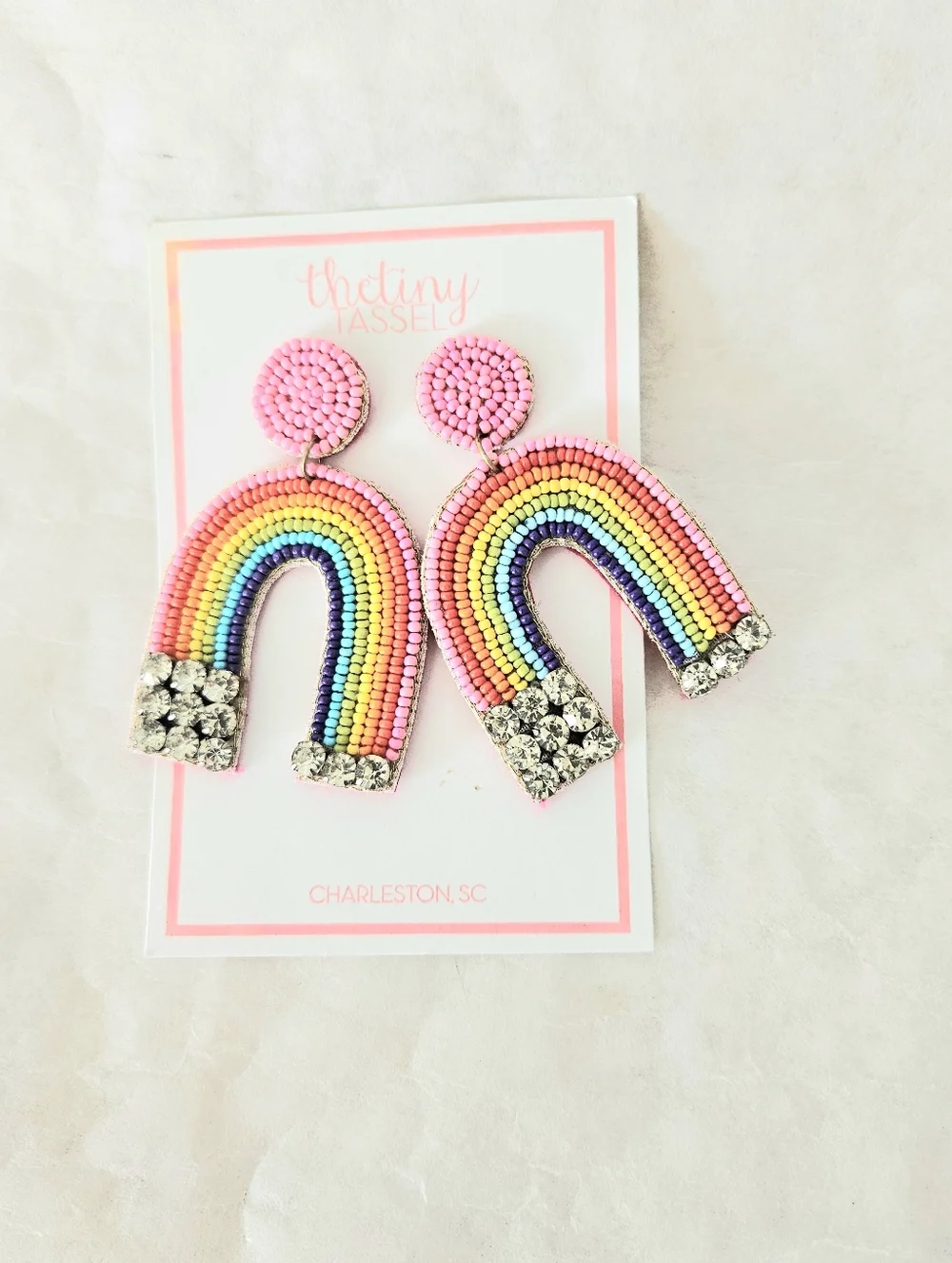 Rainbow Beaded Rhinestone Pierced Earrings NWT